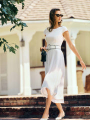 Reformation Felipe Belted Linen Dress - White
