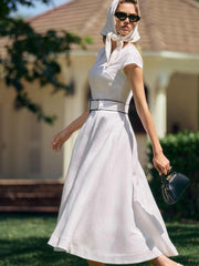 Reformation Felipe Belted Linen Dress - White