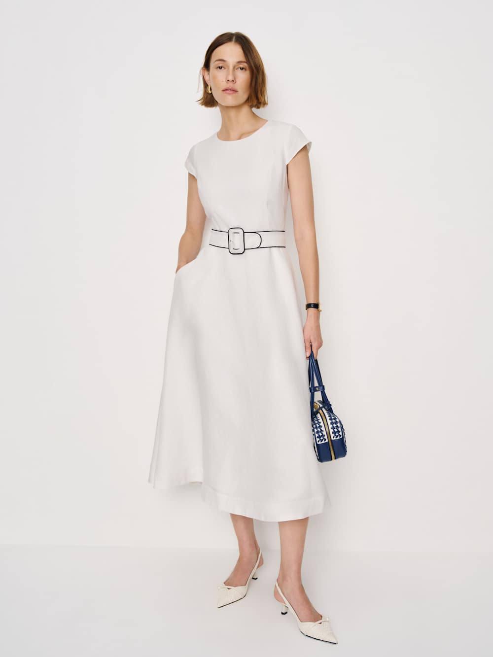 Reformation Felipe Belted Linen Dress - White