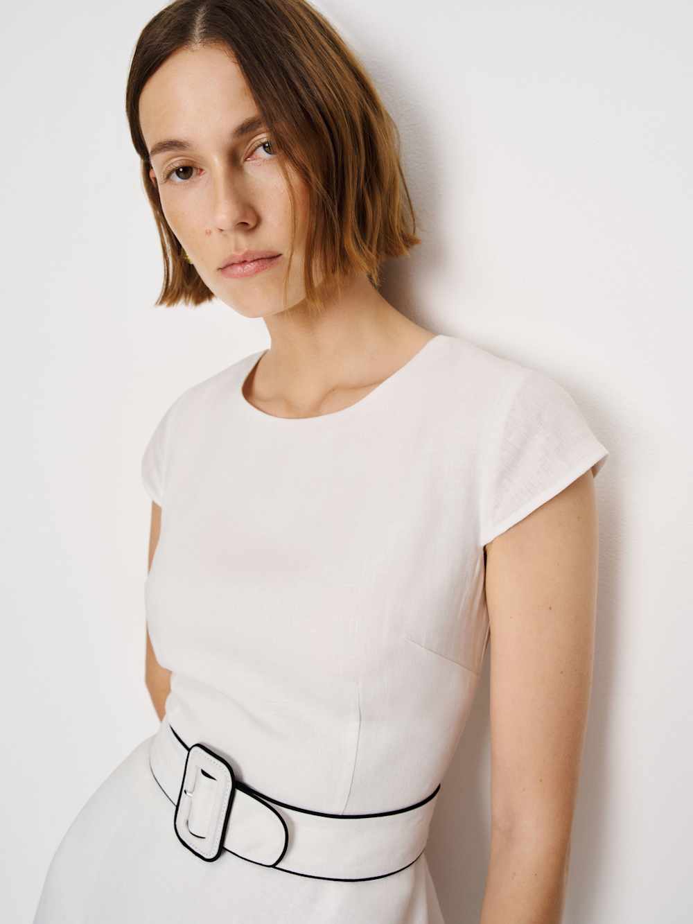 Reformation Felipe Belted Linen Dress - White