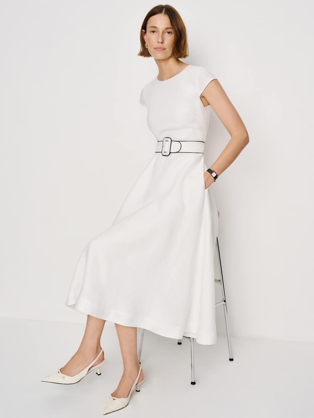 Reformation Felipe Belted Linen Dress - White