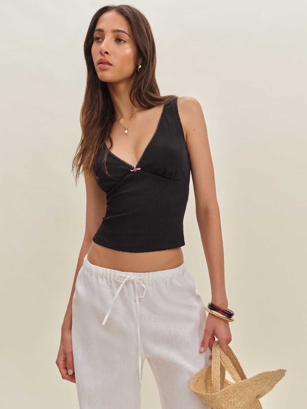 Reformation Rue Pointelle Knit Top - Black