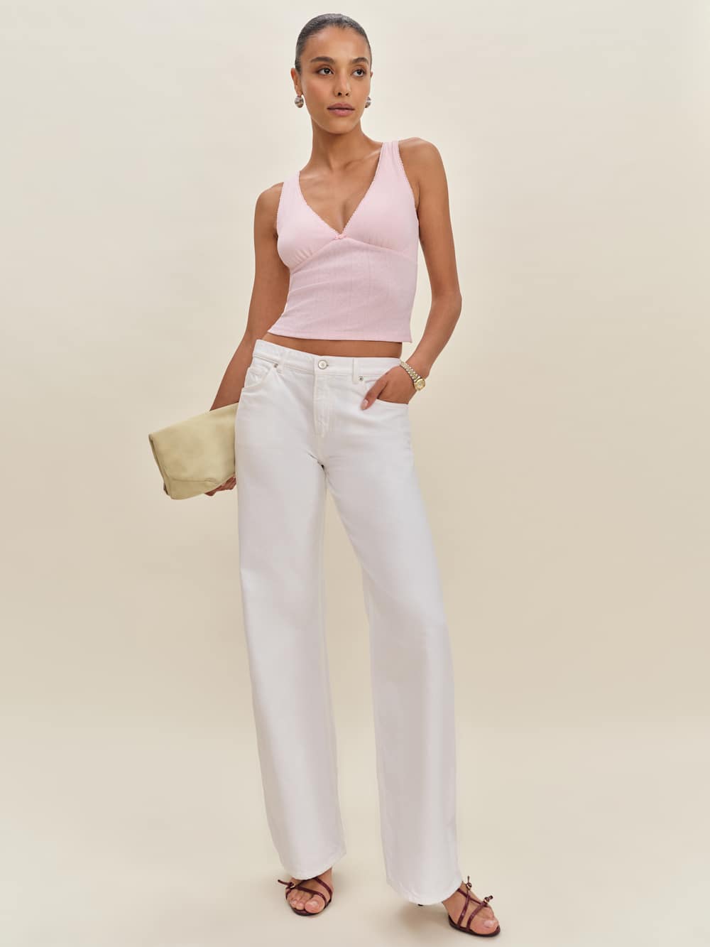 Reformation Rue Pointelle Knit Top - Cherry Blossom