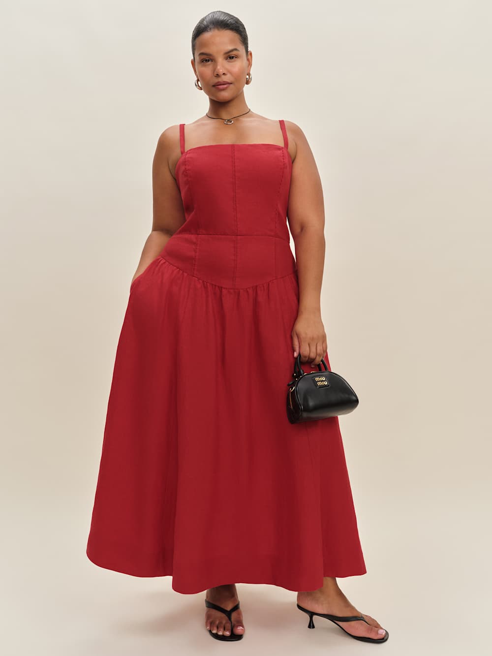 Reformation Katarin Linen Dress Es - Lipstick