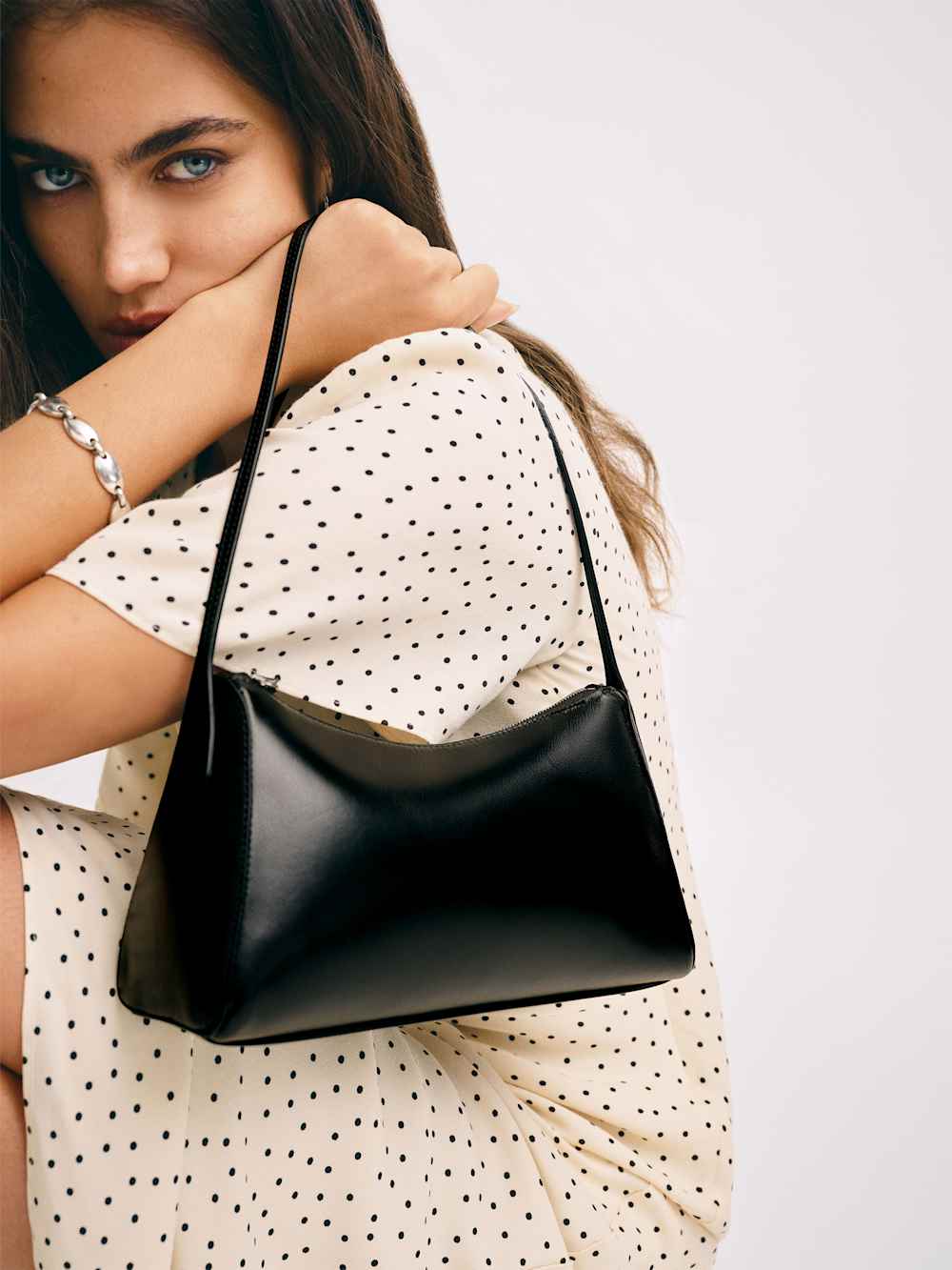 Reformation Hannah Shoulder Bag - Black Leather