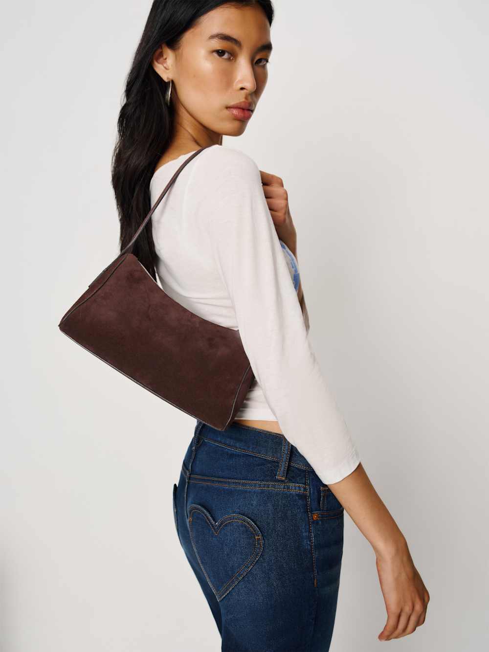 Reformation Hannah Shoulder Bag - Espresso Suede