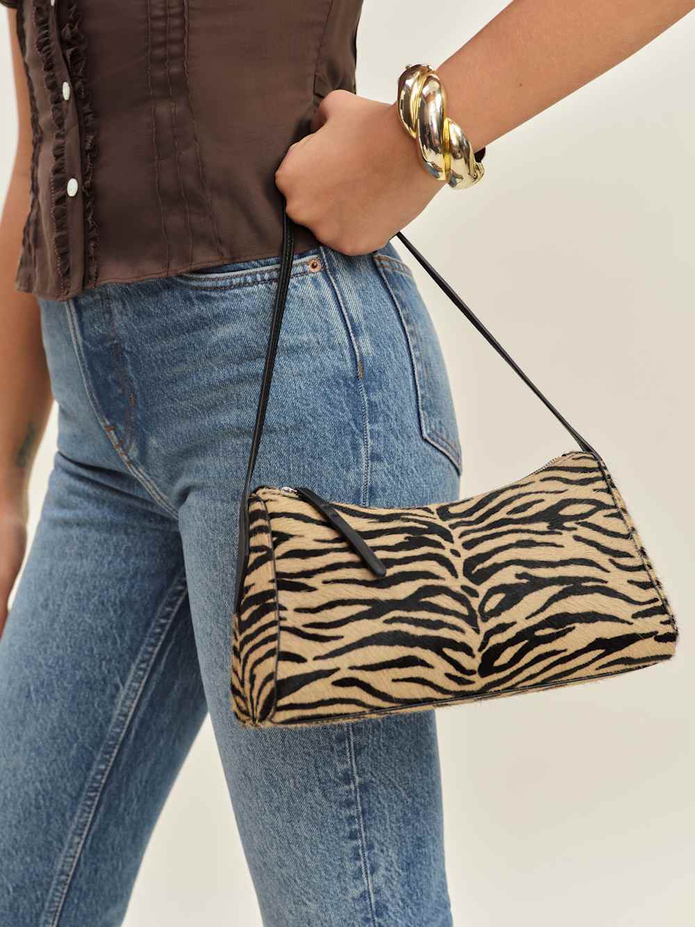 Reformation Hannah Shoulder Bag - Warm Tiger Haircalf