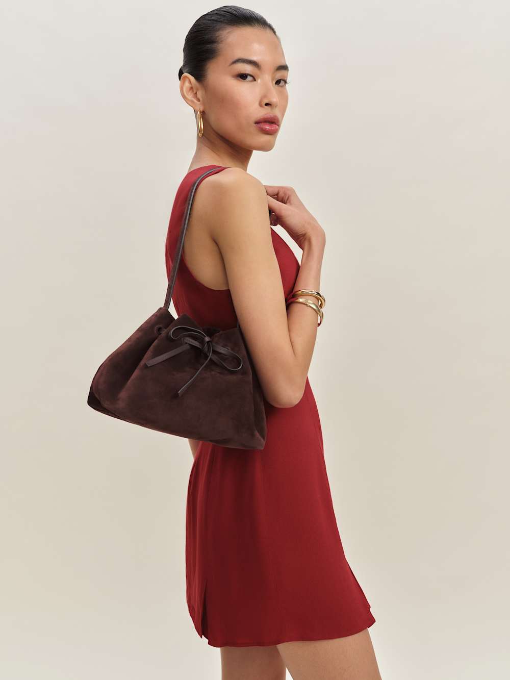 Reformation Ella Shoulder Bag - Espresso Suede
