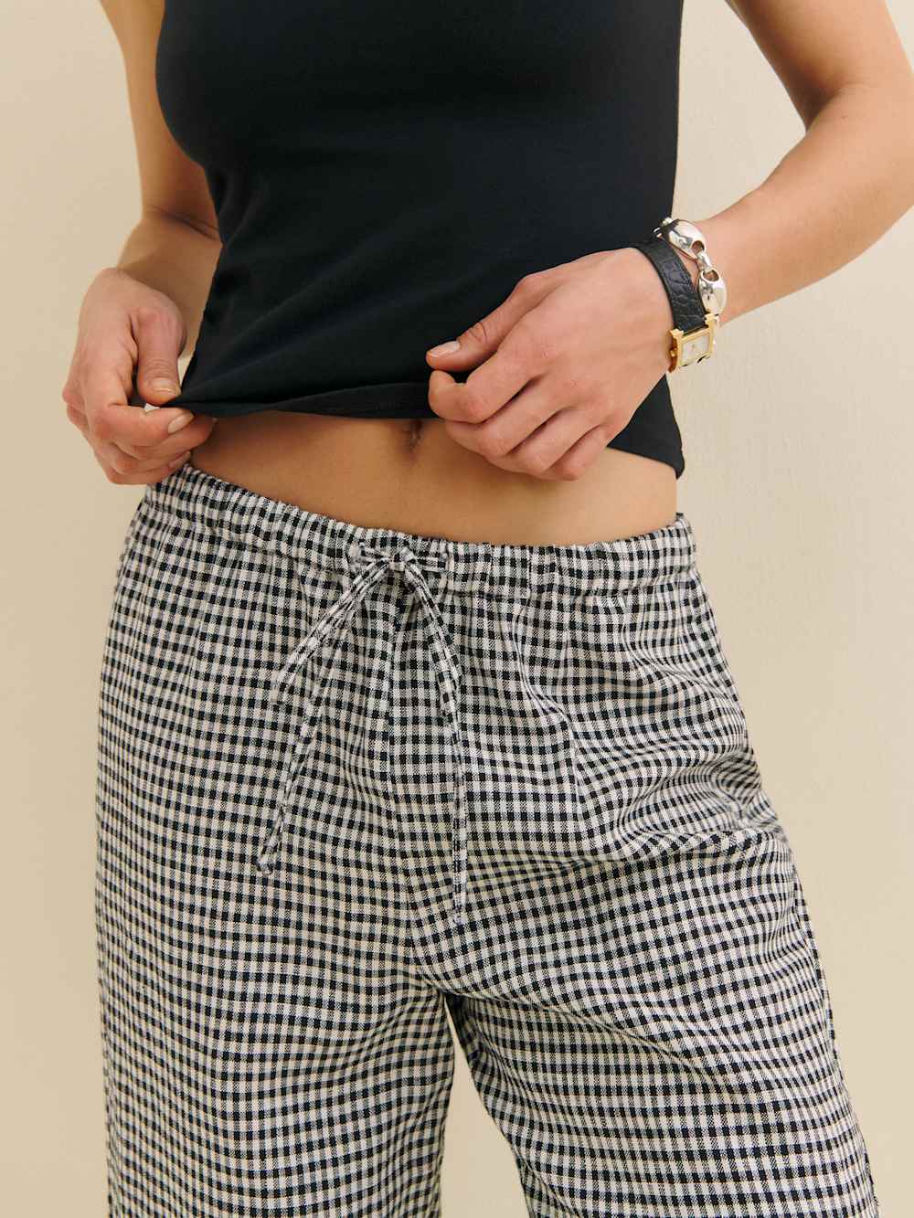 Reformation Petites Olina Linen Cropped Pant - Remy Check
