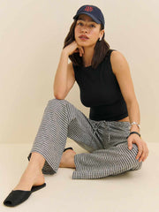 Reformation Petites Olina Linen Cropped Pant - Remy Check