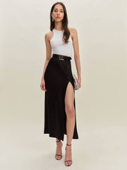 Reformation Layla Satin Skirt With Slit - Black