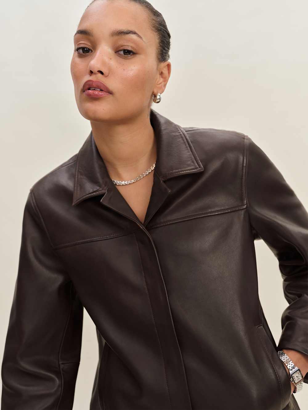 Reformation Veda Louisa Leather Jacket - Mole