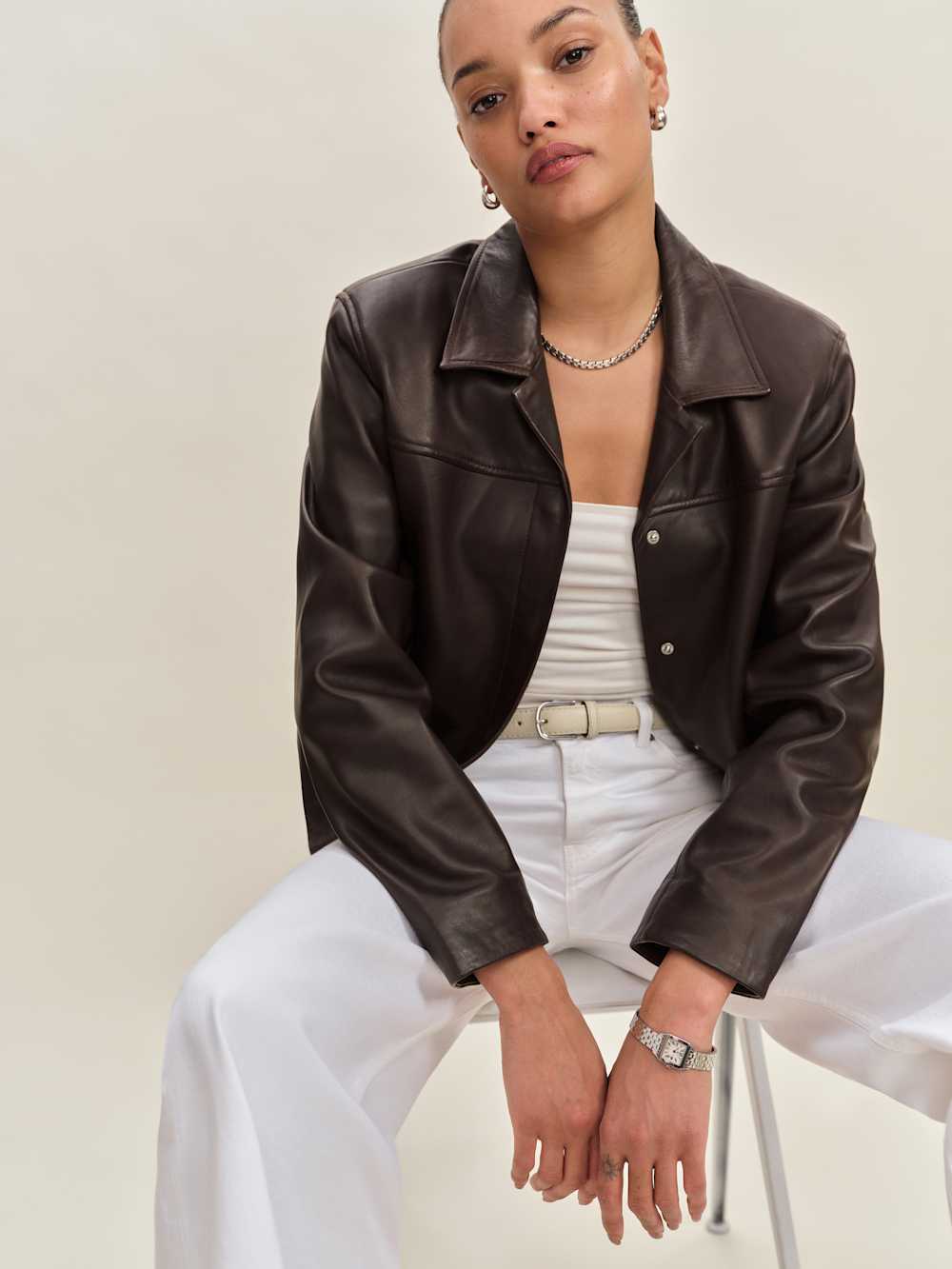 Reformation Veda Louisa Leather Jacket - Mole