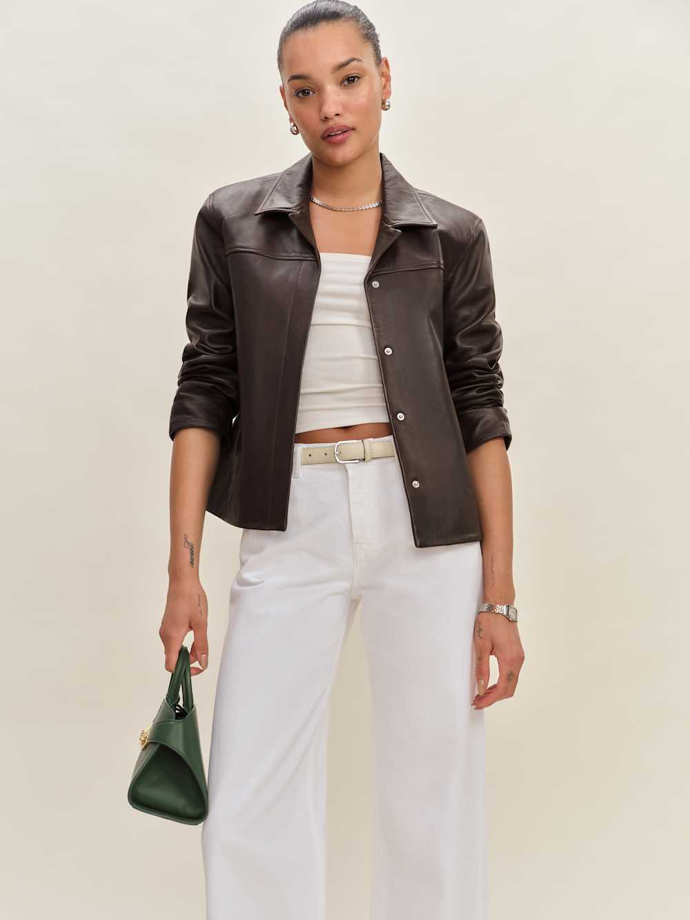 Reformation Veda Louisa Leather Jacket - Mole