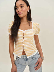 Reformation Rosemary Linen Top - Sunshine Check