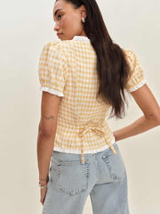 Reformation Rosemary Linen Top - Sunshine Check