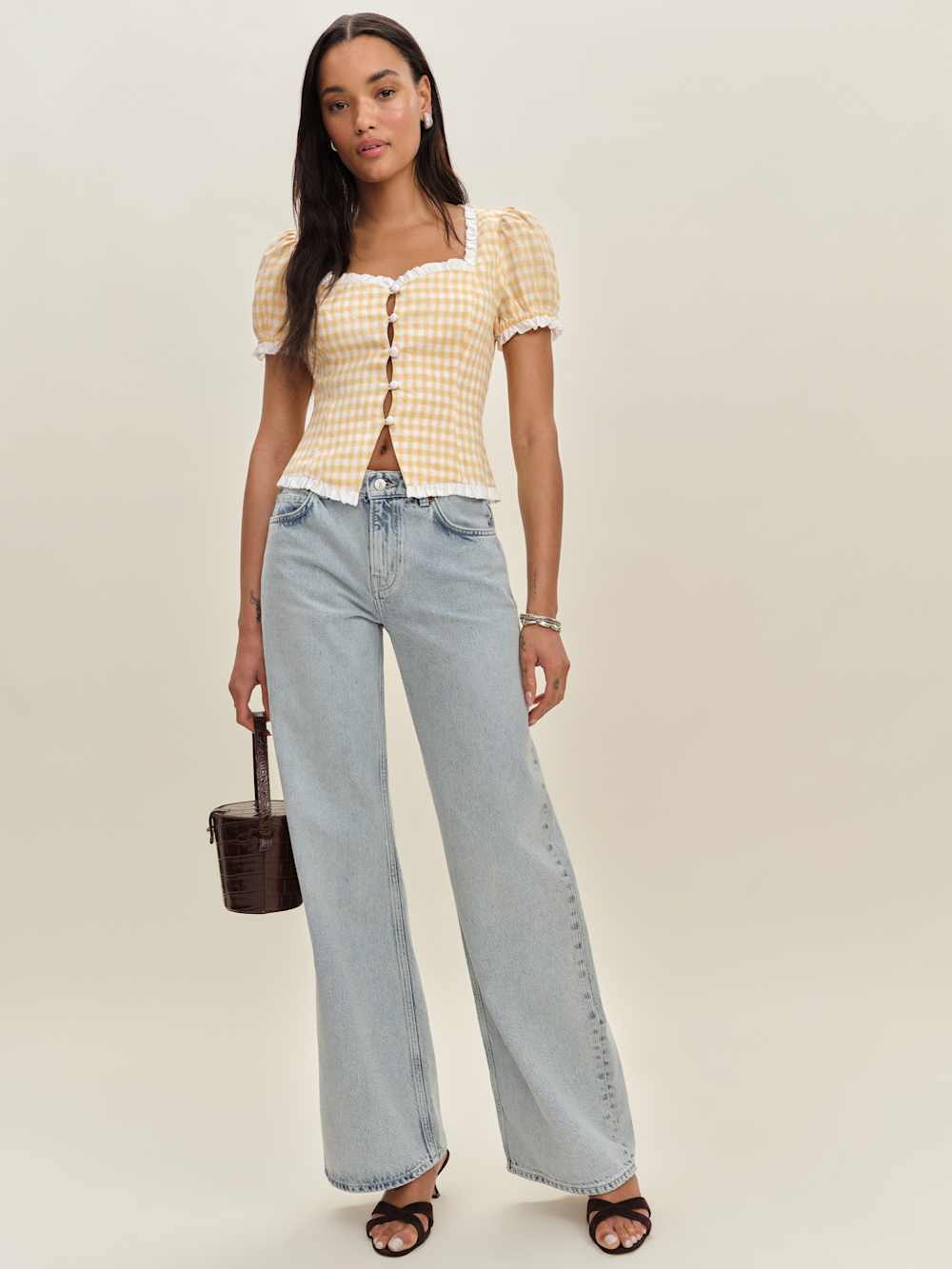 Reformation Rosemary Linen Top - Sunshine Check