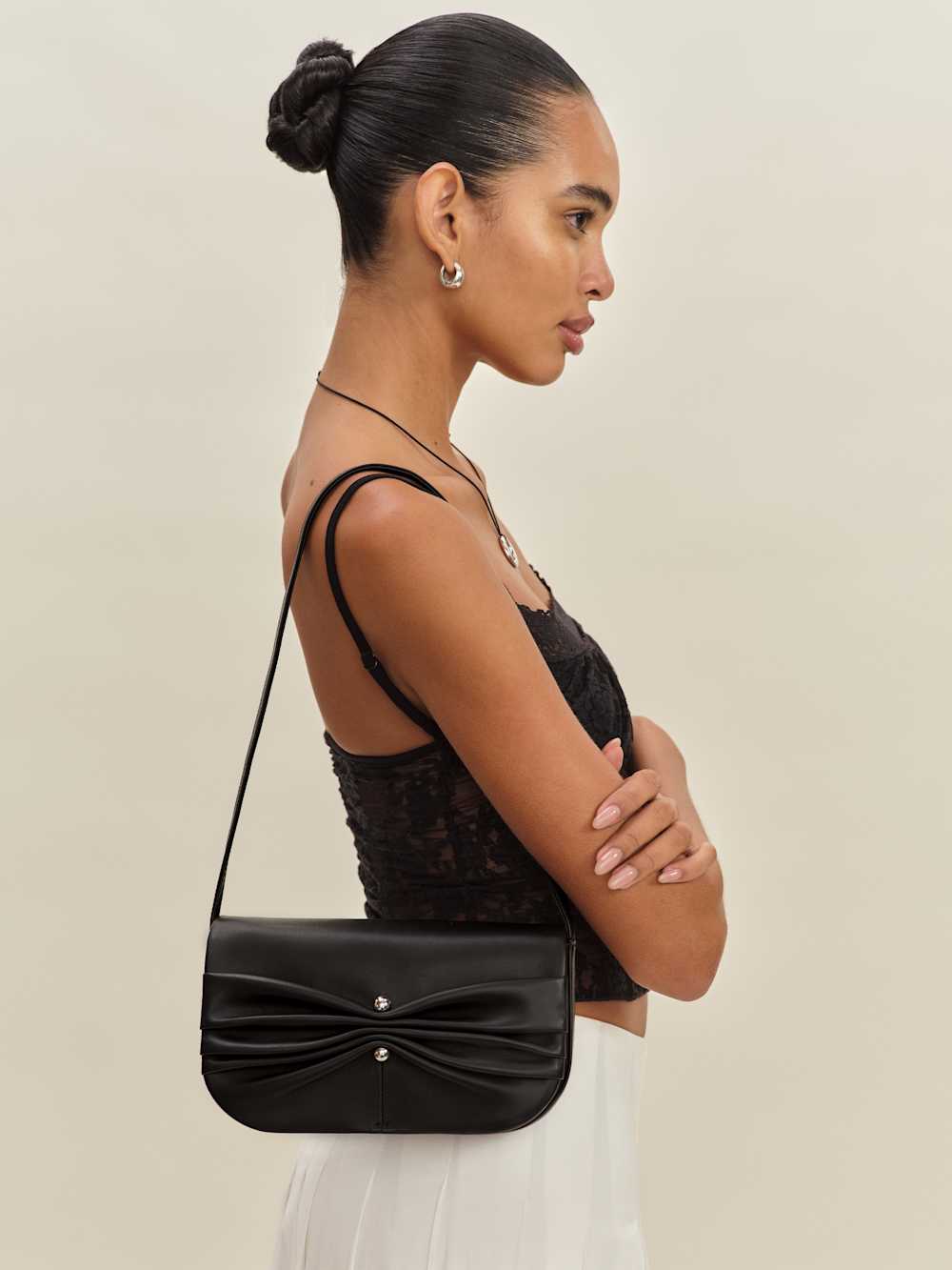 Reformation Maria Shoulder Bag - Black Leather