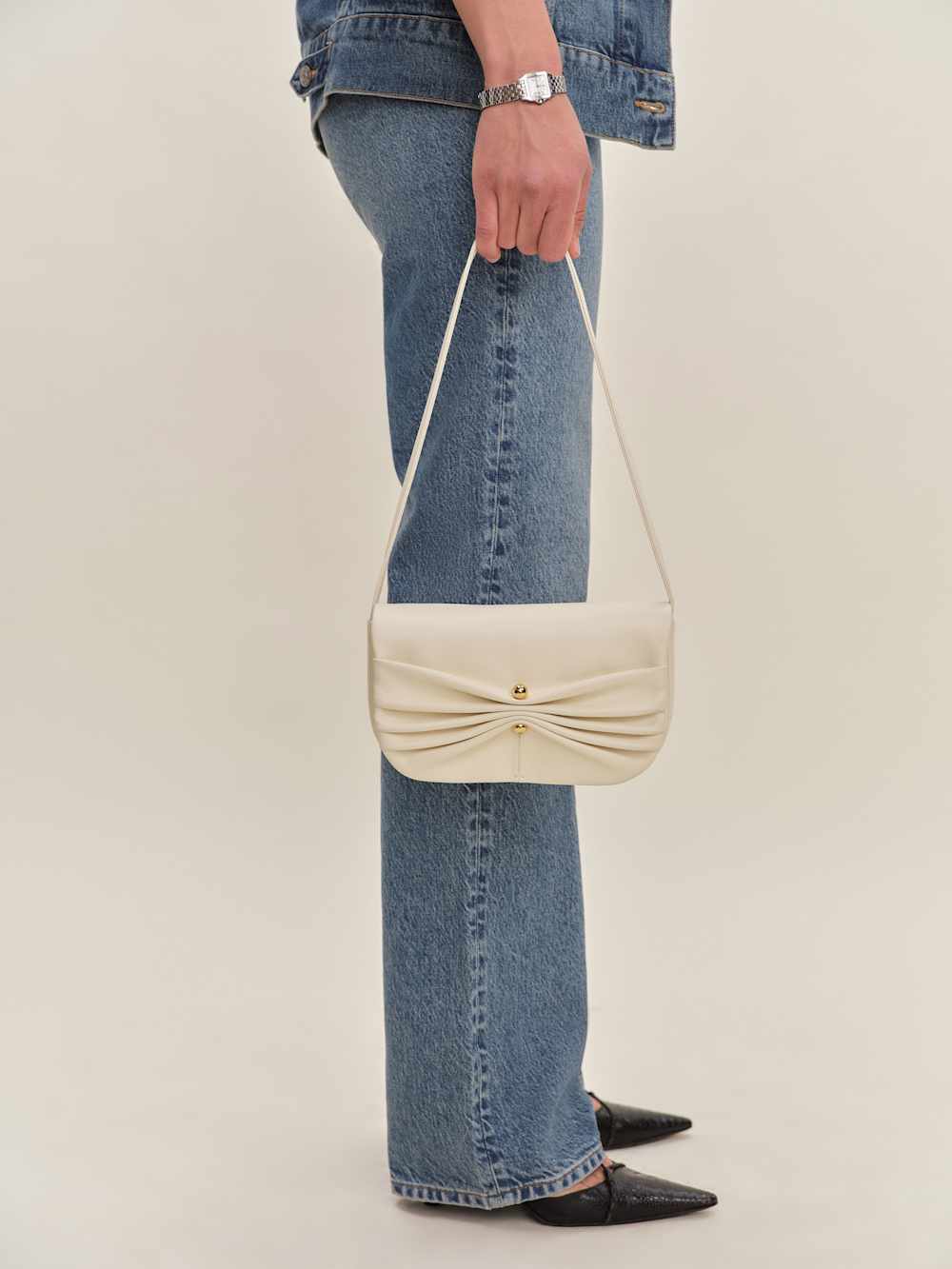 Reformation Maria Shoulder Bag - Cream Leather