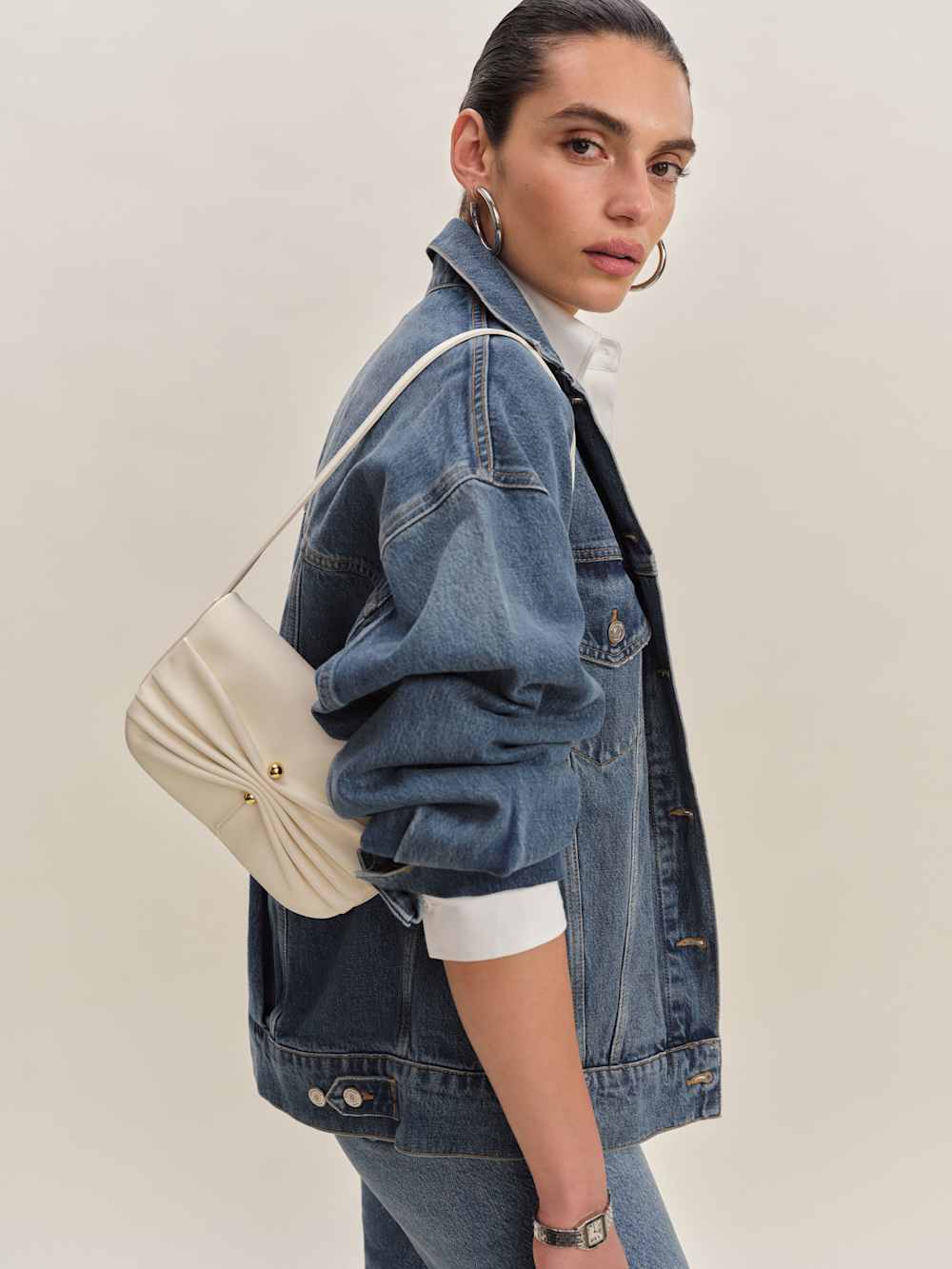 Reformation Maria Shoulder Bag - Cream Leather
