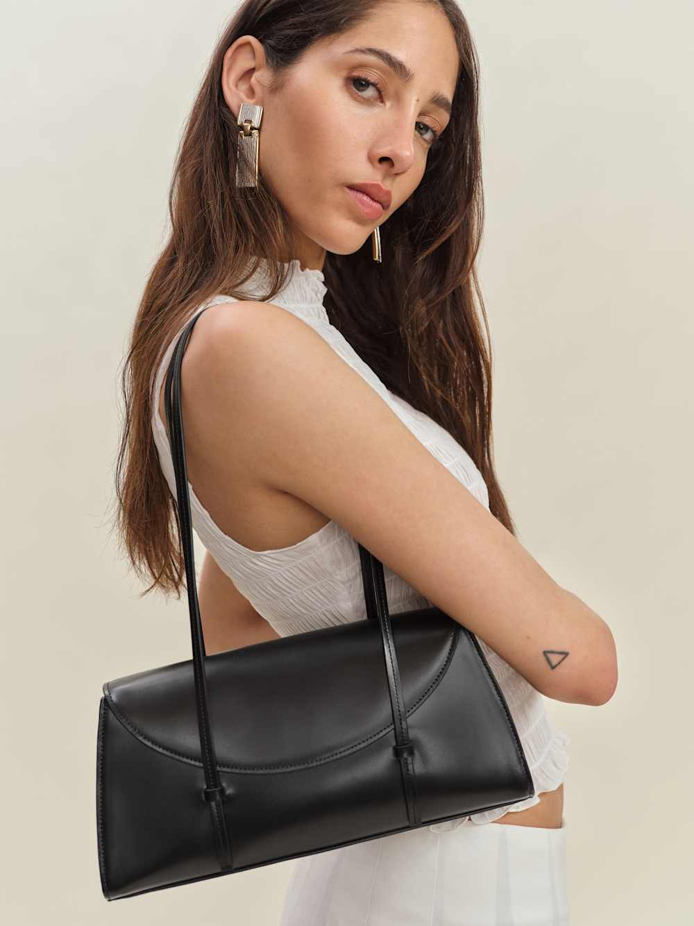 Reformation Elena Shoulder Bag - Black Leather
