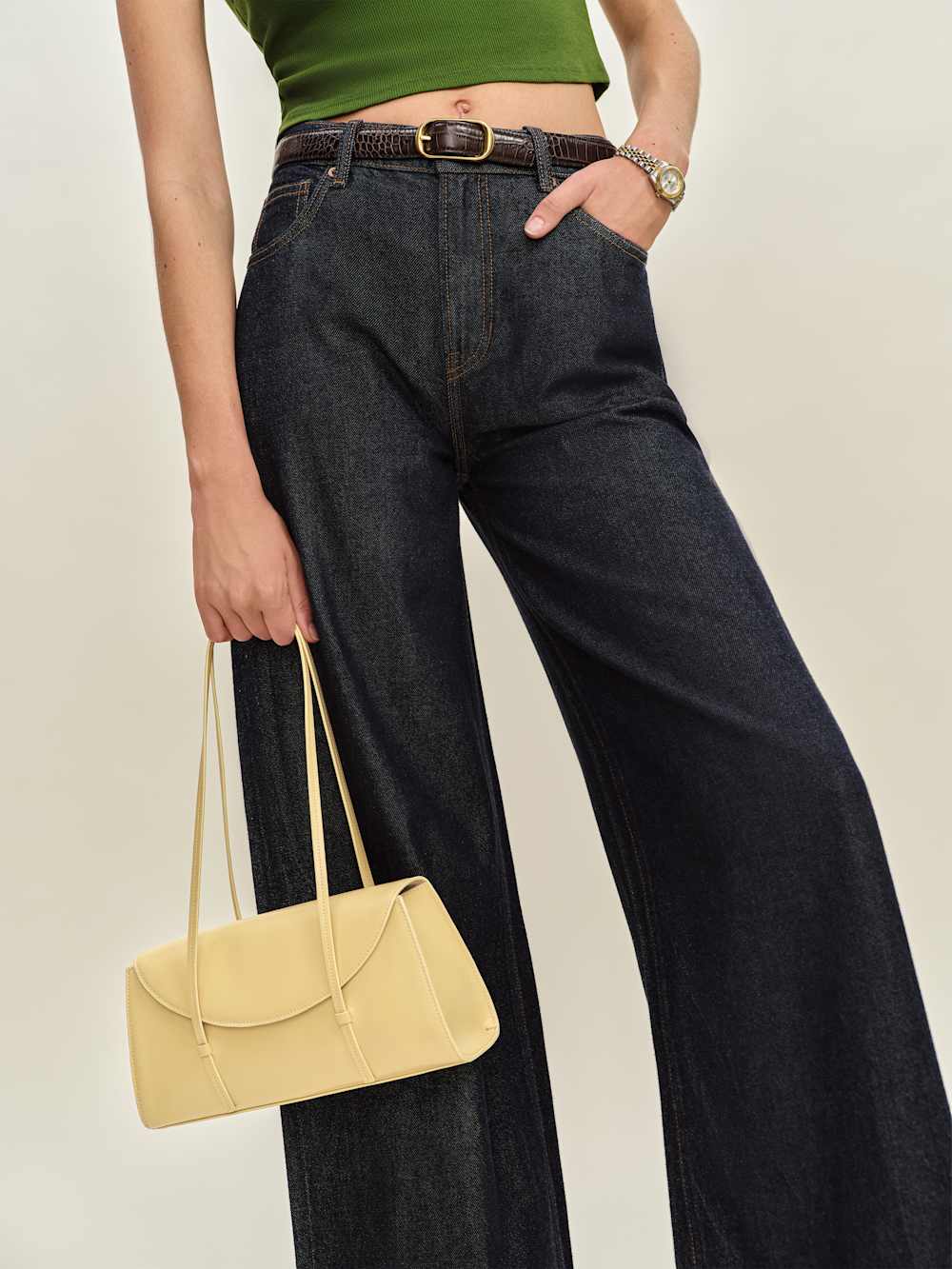 Reformation Elena Shoulder Bag - Lemon Custard Leather