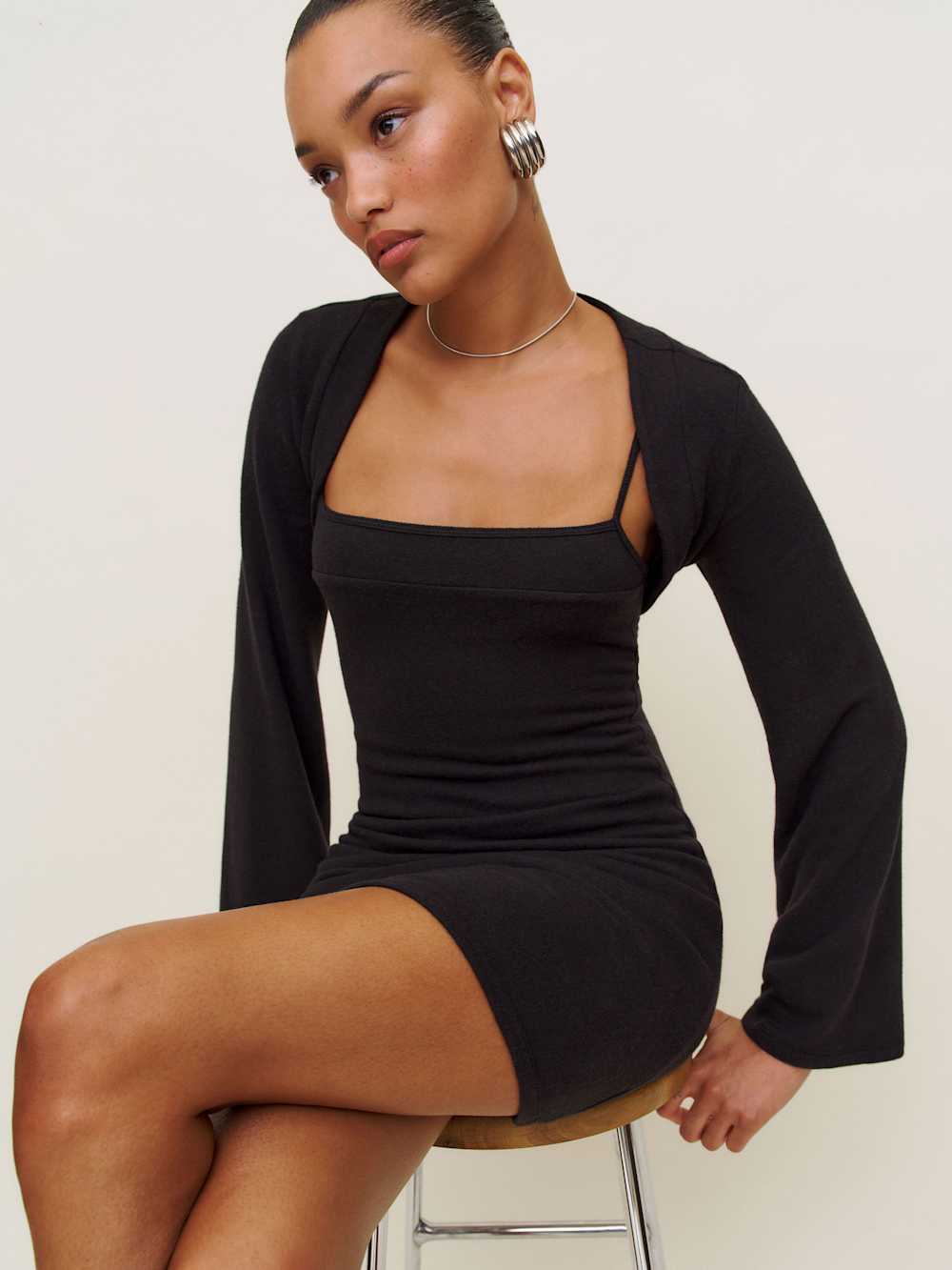 Reformation Chloe Knit Shrug Dress Set - Black