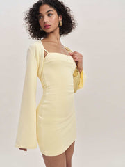 Reformation Chloe Knit Shrug Dress Set - Custard