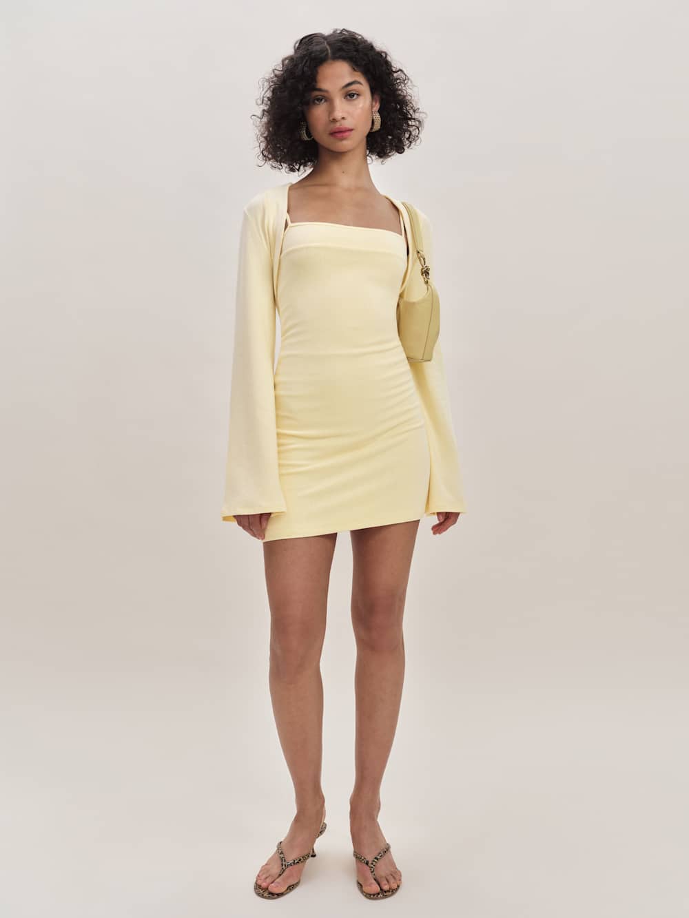 Reformation Chloe Knit Shrug Dress Set - Custard