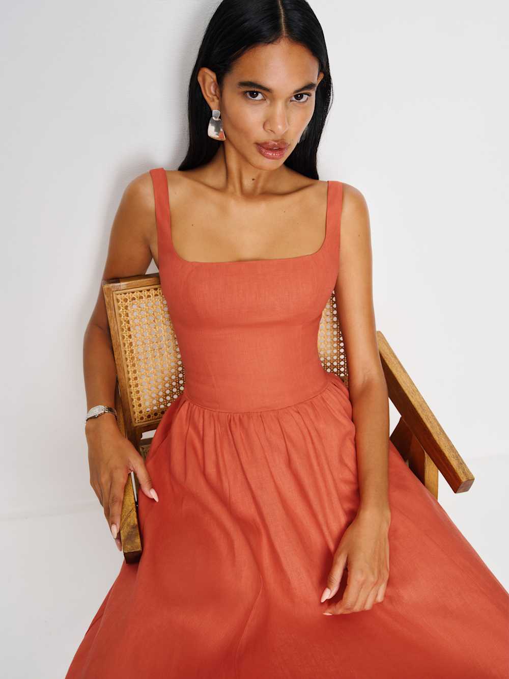 Reformation Janu Linen Dress - Red Coral