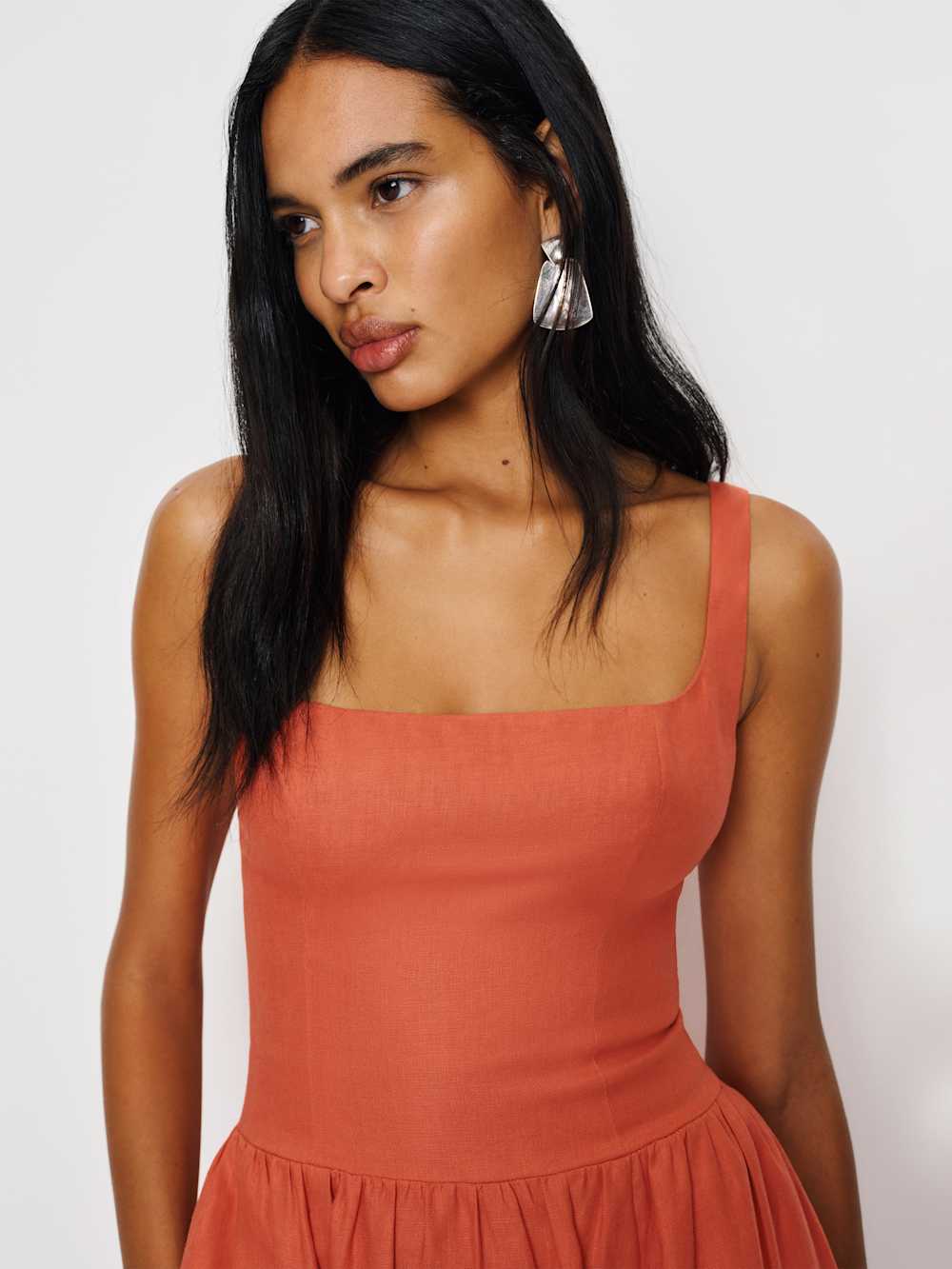 Reformation Janu Linen Dress - Red Coral