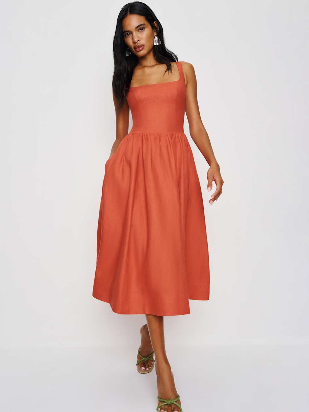 Reformation Janu Linen Dress - Red Coral
