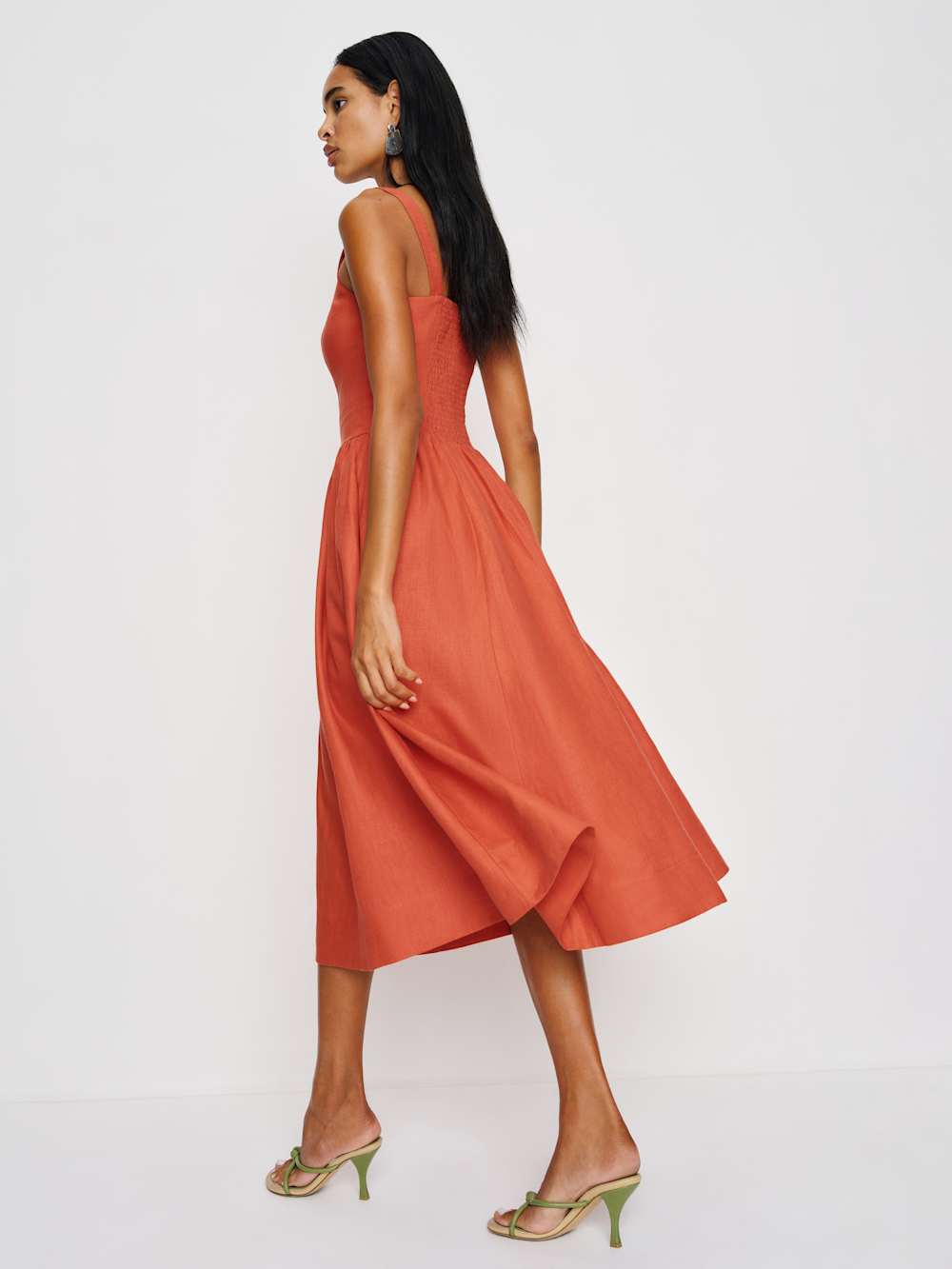 Reformation Janu Linen Dress - Red Coral