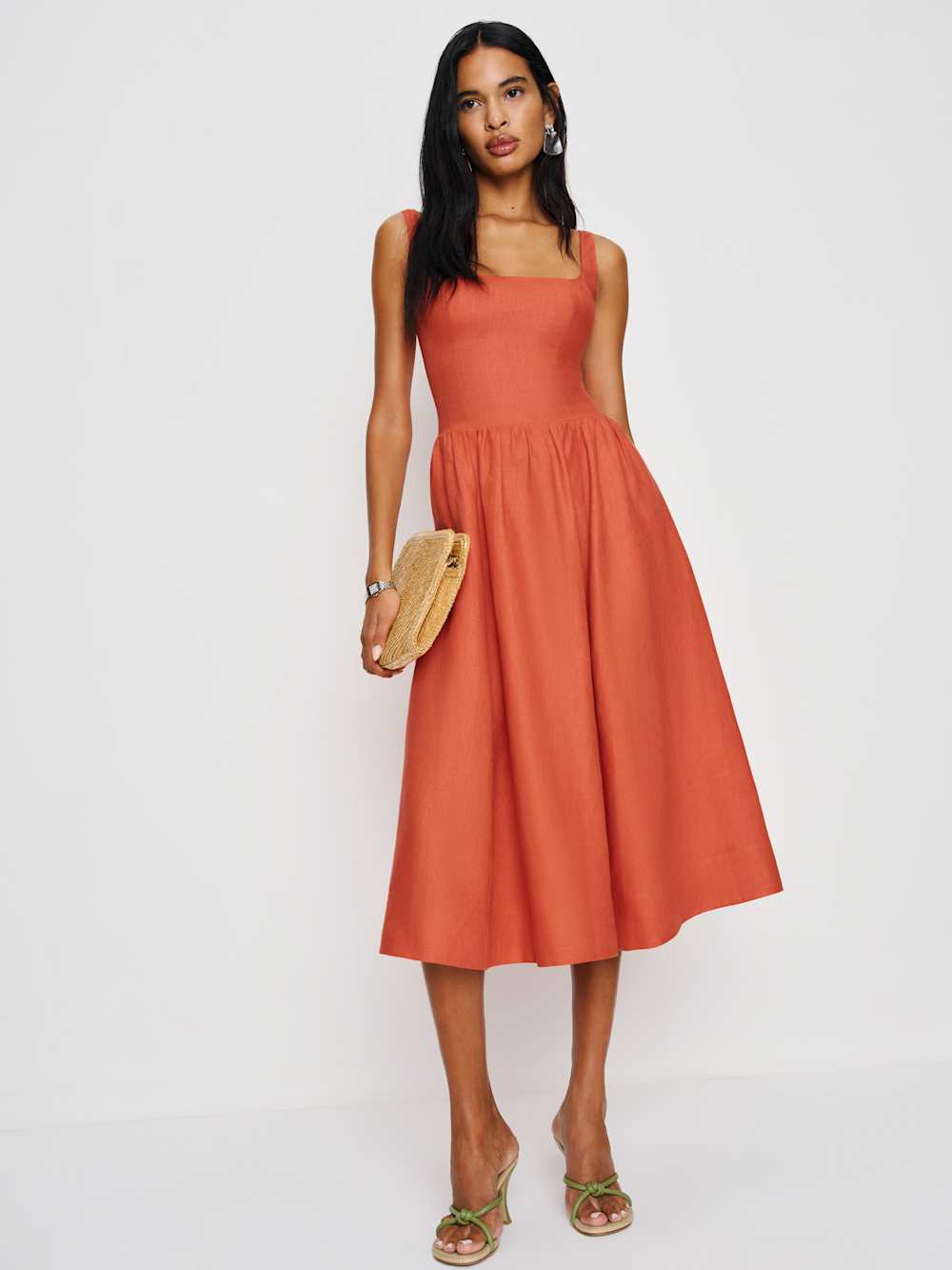 Reformation Janu Linen Dress - Red Coral
