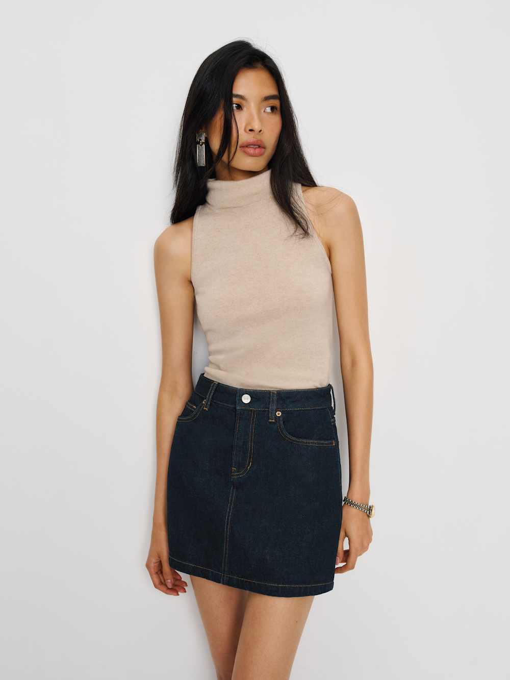Reformation Rue High Rise Denim Mini Skirt - Ondine