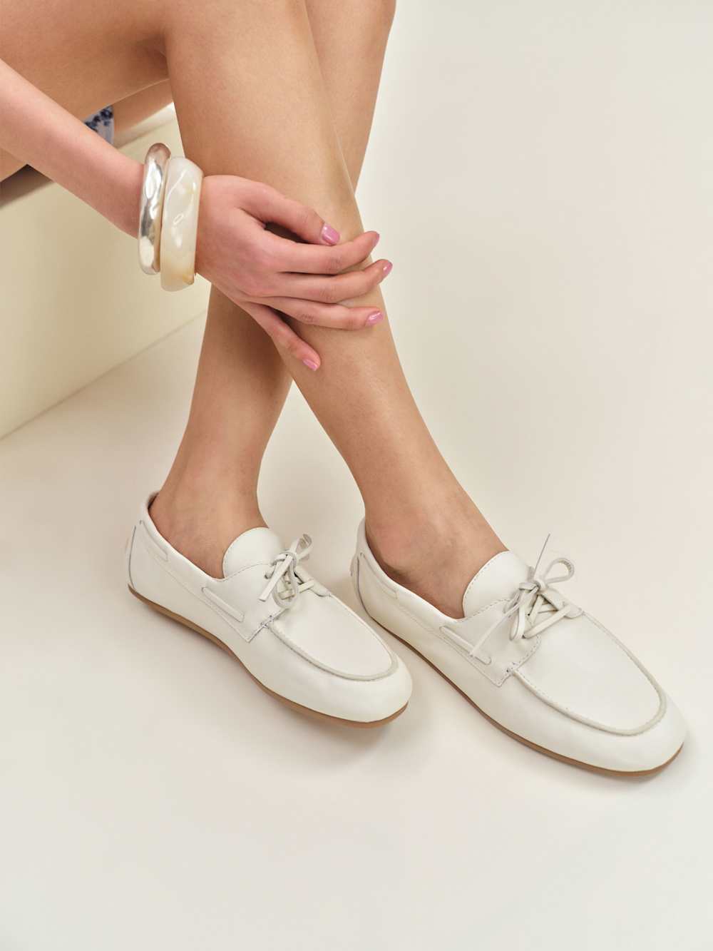 Reformation Fia Boat Loafer - White Leather