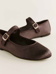 Reformation Tilly Ballet Flat - Chocolate Satin