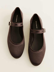 Reformation Tilly Ballet Flat - Chocolate Satin