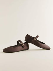 Reformation Tilly Ballet Flat - Chocolate Satin