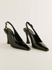 Reformation Nour Heeled Slingback - Black Patent
