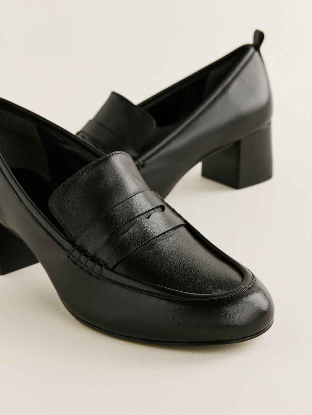 Reformation Franca Heeled Loafer - Black Leather