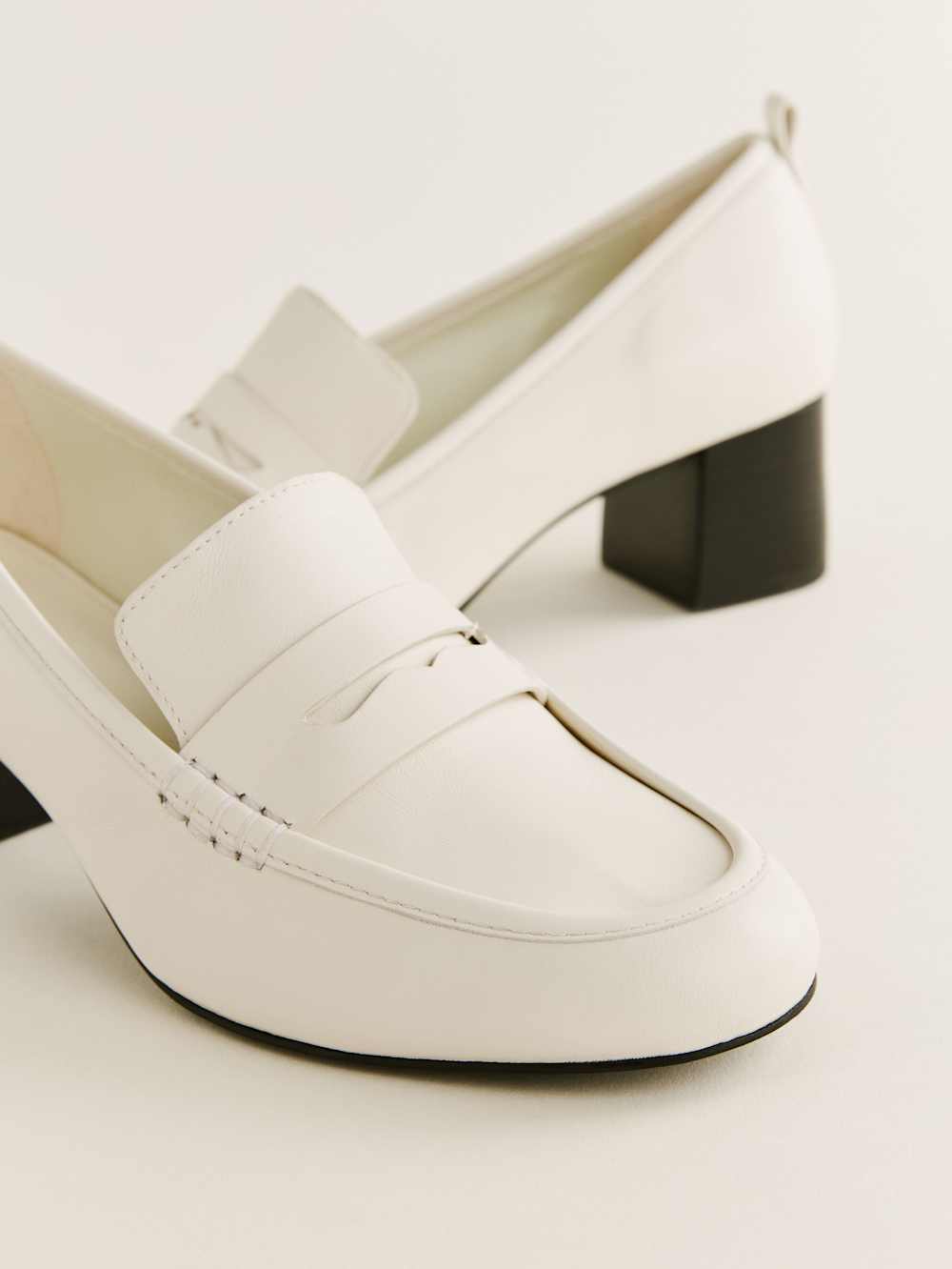 Reformation Franca Heeled Loafer - White Leather