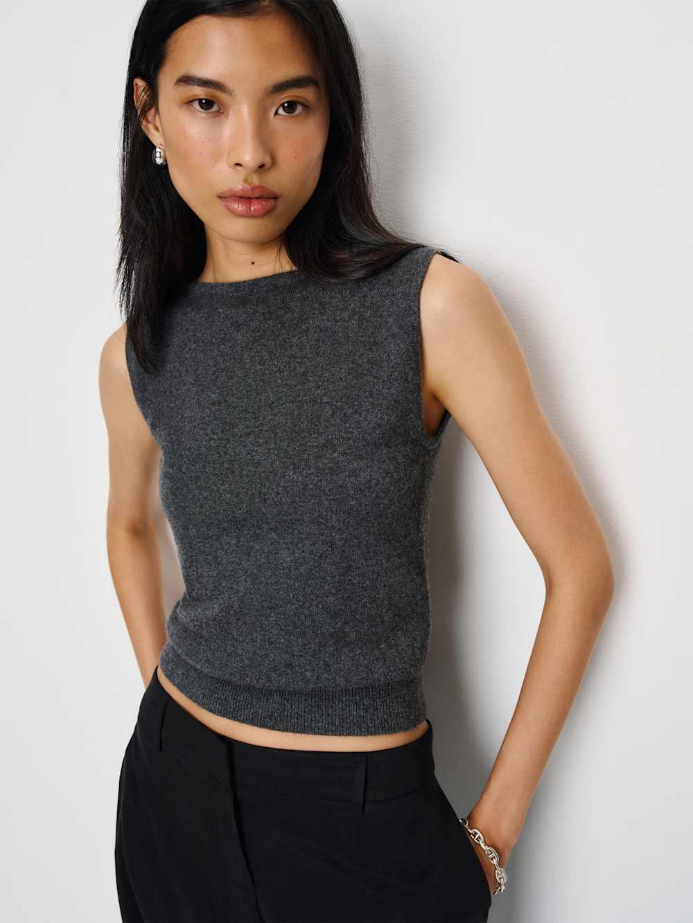 Reformation Monaco Cashmere Reversible Tank - Charcoal