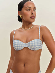 Reformation Makena Bikini Top - Crystal Check White