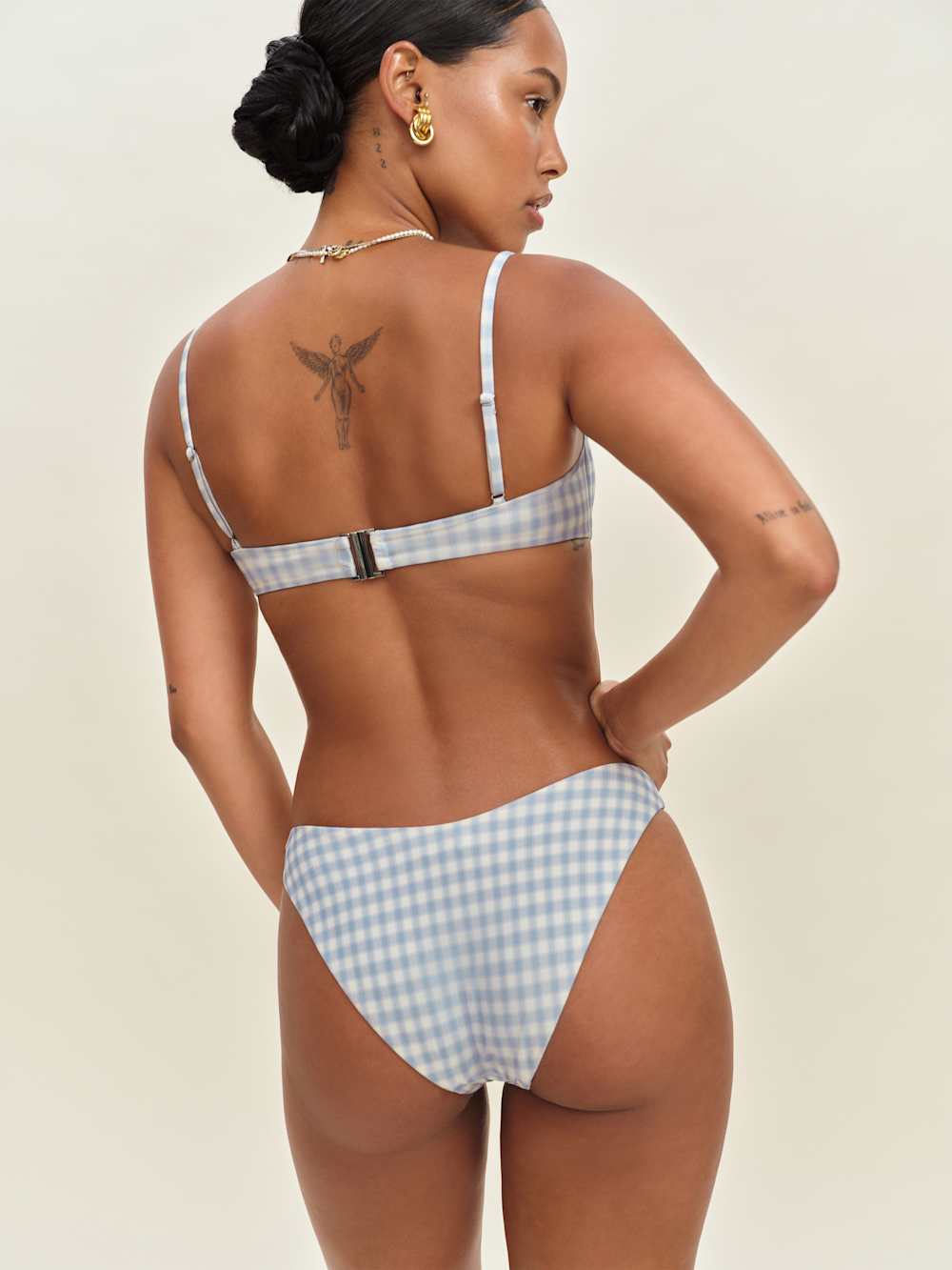 Reformation Makena Bikini Top - Crystal Check White