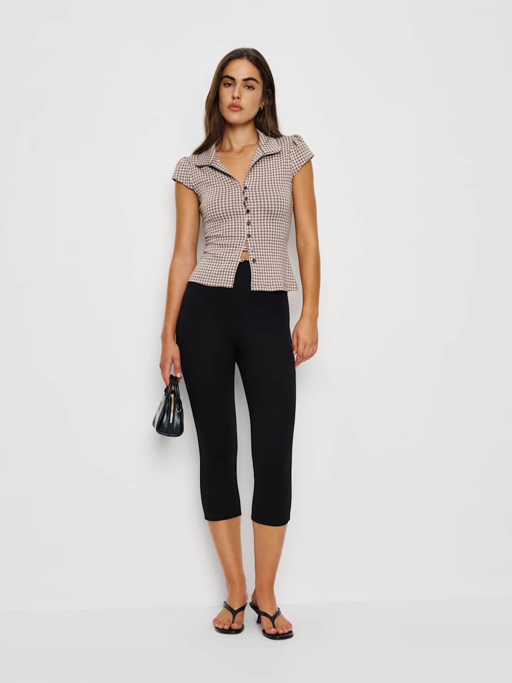 Reformation Jenna Knit Top - Brown And White