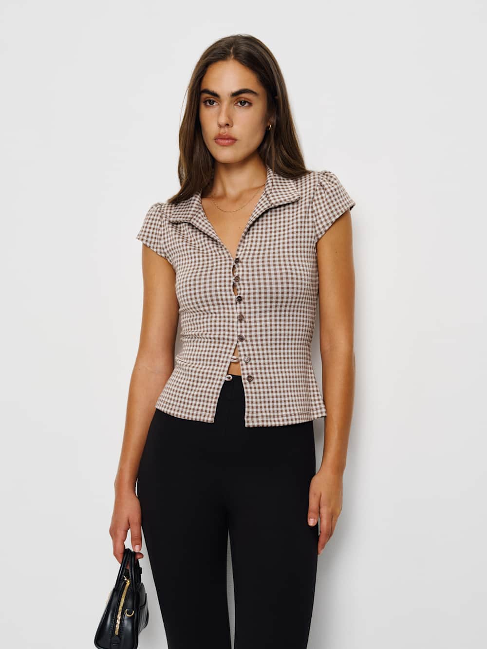 Reformation Jenna Knit Top - Brown And White