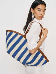Reformation Lucia Tote Bag - Cassis Blue Stripe Canvas