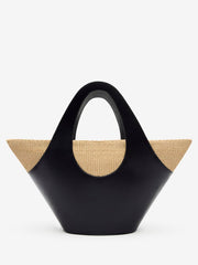 Reformation Siena Top Handle Tote - Black Leather Natural Raffia