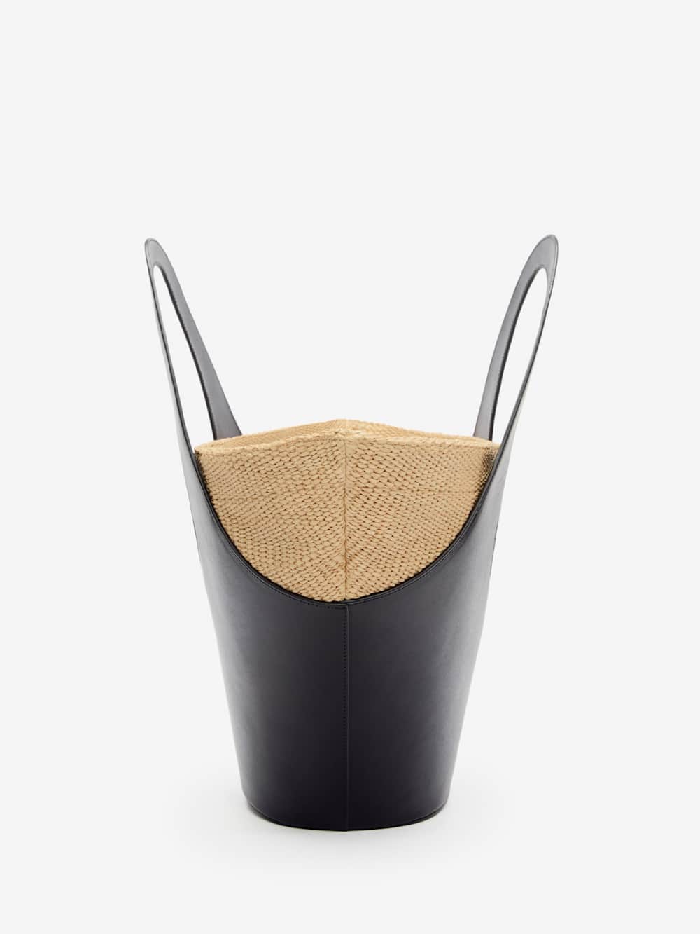 Reformation Siena Top Handle Tote - Black Leather Natural Raffia
